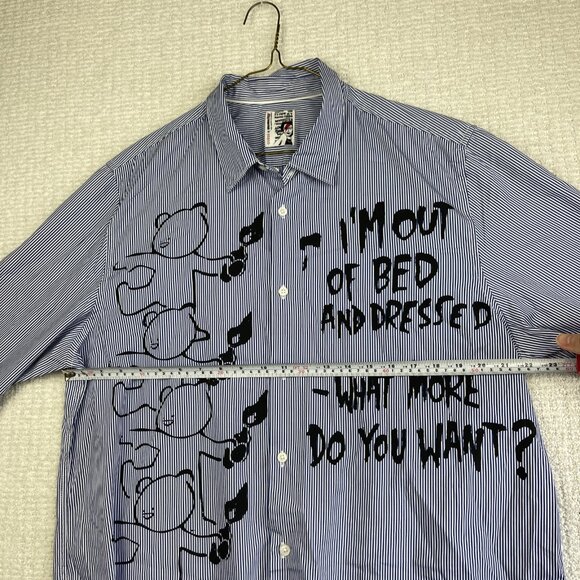Guess x Brandalised x Banksy Stripe Button Up Out Of Bed Shirt Graffiti Read* - Picture 9 of 16
